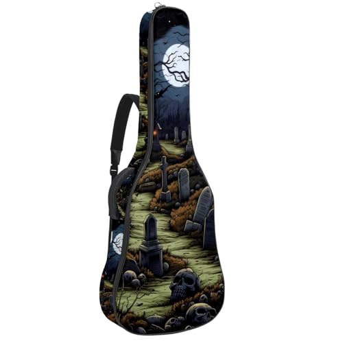 Housse de guitare basse 101.6 cm impermeable imprimé cimetière d'Halloween avec double bretelle
