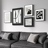 Framed Black and White Abstract Wall Art for Living Room, 5 Piece Modern Art Prints Paintings Artwork for Walls, Minimalist Pictures for Hallway Fireplace Dining Bedroom Office Bathroom Wall Decor