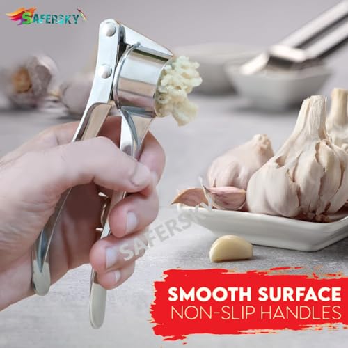 Image of Stainless Steel Garlic Crusher Presser Garlic Press Manual Portable Curved Garlic Ginger Press Crusher Steel Garlic Grinding Slicer Squeeze Mincer /Chopper for Kitchen (Only Garlic Use)