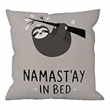 HGOD DESIGNS Throw Pillow Case Namastay in Bed Sloth Cotton Linen Square Cushion Cover Standard Pillowcase for Men Women Home Decorative Sofa Armchair Bedroom Livingroom 18 x 18 inch