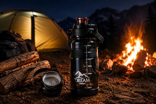 Image of 2 Liter Gym Sports Water Bottle Gallon Gym Bottle, Travel Bottle BPa Free material With Easy To Carry Handel Portable Mouth Motivational Sports Bottle (Light Black)