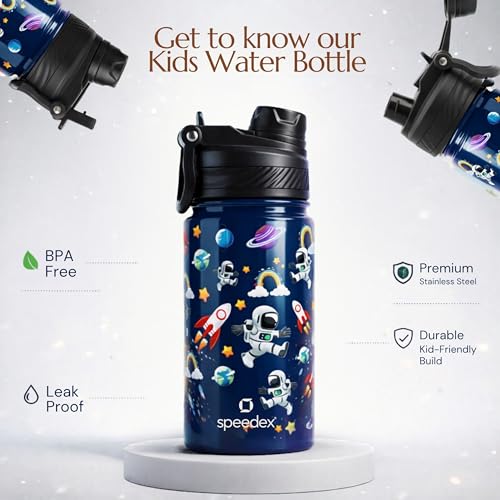 Image of Speedex Astronaut 500 Kids Vacuum Insulated Stainless Steel Water Bottle 450 ML | Double Wall Hot & Cold Sipper (Straw + Direct Sip) | Leakproof BPA Free School Water Bottle for Boys & Girls