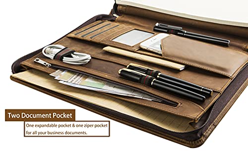 image for AZXCG Professional Slim Padfolio Organizer Genuine Leather Compact Por