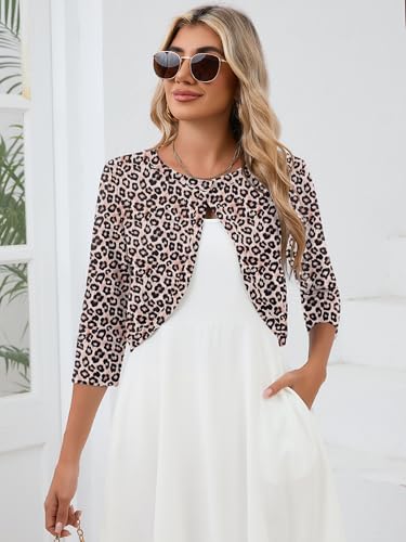 Image of Heymoments Women's 3 /4 Sleeve Casual Shrugs Lightweight Open Front Cropped Cardigan for Dresses