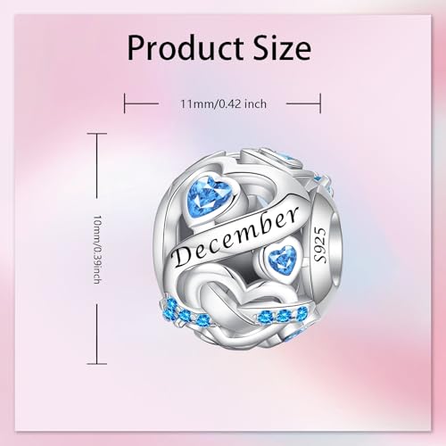 Image of Birthstone Charm 925 Sterling Silver Charms fits Bracelets and Necklace Pendant Bead Happy Birthday Charms Jewelry Present for Women Family Friends