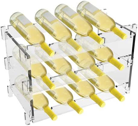 Stackable Modular Wine Rack 12 Bottle, Transparent Acrylic Plastic Free Standing Floor 3-Tier Display Small Wine Holde for Home Kitchen Bar Cabinets Dining Room Living Room