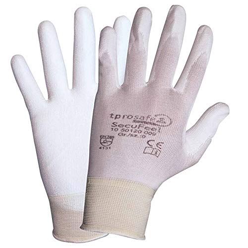 Preisvergleich Produktbild tprosafe SecuFeel white PU-Arbeitshandschuhe - Schutzhandschuhe - Lackierhandschuhe - Allrounder 12 Paar, Größe:10