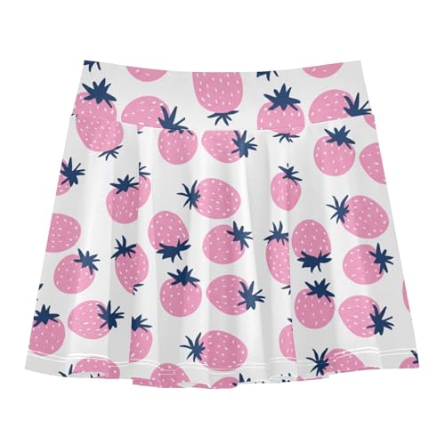 CHIFIGNO Cute Pink Strawberries Little Girls Tennis Skirts with Shorts Athletic Skort Sport Running Skirt with Pocket 3-4T