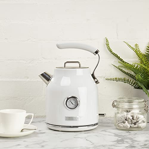 Haden Dorset 75073 Retro Stainless Steel Tea Kettle, 1500W Hot Water Kettle Electric Kettles for Boiling Water, 1.7L Ivory White Electric Tea Kettles Automatic Shut Off, Boil-Dry Protection Tea Pots