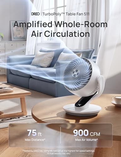 Image of DREO Oscillating Fan for Bedroom, 13 Inch Quiet Table Fans for Home Whole Room, 75ft Powerful Airflow, Desk Air Circulator Fan with Remote, 120 Adjustable Tilt, 4 Speeds, 8H Timer, for Office Desktop