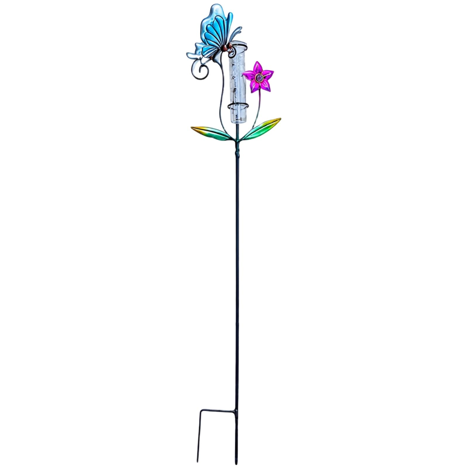 Dekorativer Regenmesser, Schmetterlings-Regenmesser für draußen mit blauem Metallstab, Eisenkunst-Gartenstecker zum Messen des Niederschlags in Garten, Rasen, Terrasse und Landschaftsdeko