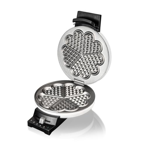 Foto von Cloer 181 Waffeleisen für eine Herzwaffel, 930 W, Waffelgröße 16 cm, schwere Backplatten, optische und akustische Fertigmeldung, Metall, weiß