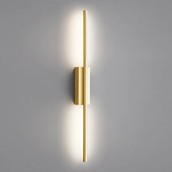 شريط إضاءة حائط نحاسي، شمعدان حائط LED حديث، مصباح حائط فلوت نحاسي رفيع للغاية مع ظل أكريليك، مصابيح حائط خطية طويلة، مصابيح حائط لإضاءة خلفية الردهة، وضع 3 ألوان