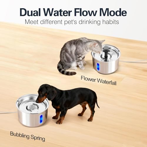 ZOESEEK 3L/101oz Stainless Steel Cat Water Fountain for Indoor Use - Ultra Quiet Automatic Cat Fountain for Drinking, BPA-Free Pet Water Dispenser for Cats/Small Dogs LED Window (2 Filters 2 Sponges) — view 6