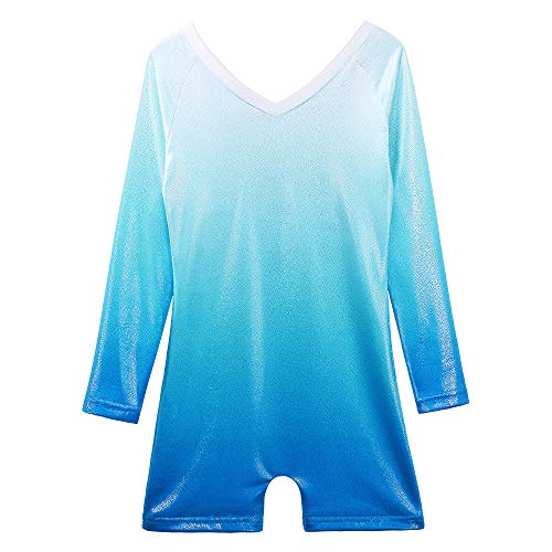 BAOHULU Gymnastics Leotards for Toddler Girls Long Sleeve Sparkle Stripes Tank Biketards Dance Unitards B173_GradientBlue_150 - Thumbnail 2