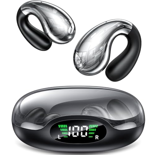 Image of Boytond Ultra Open Ear Earbuds, Comfort Clip On Earbuds, Wireless Bone Conduction Headphones with Bluetooth 5.3, Fast Charging Fast Charging for Running, Sports, and Travel, Crystal Black