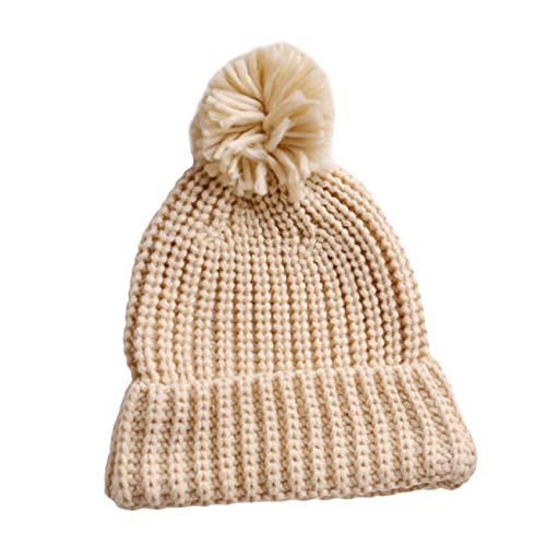 1Pc Thickened Knitted Warm Hat for Boy Girl Chic Candy Color Beanie Comfortable Cap for Boys for Cold Weather and Photography Beige