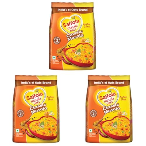Image of Saffola Masala Oats | 225g | Classic Masala | Tasty, Anytime Snack | Ready in 3 mins | Millets Goodness- with Bajra & Jowar | No maida, No added preservatives | Helps manage weight (Pack of 3)