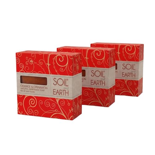 Image of Handmade Natural Orange & Cinnamon Bath Soaps | For All Skin Types | Pack of 3 (3 X 125 gm / 4.4 oz)
