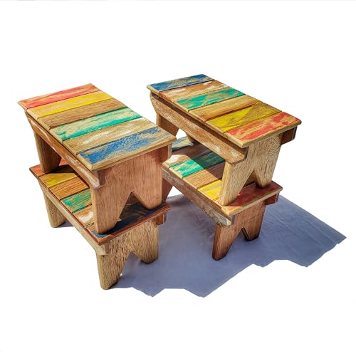 Kit 2 Banco De Madeira Demolição Puff De Jardim Decorativo