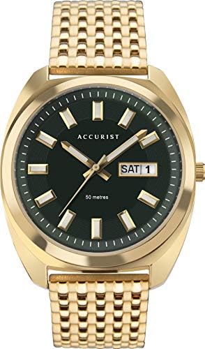 Accurist Stainless Steel Japanese Quartz Retro Watches for Men with Day Date Window, 50m Water Resistant,