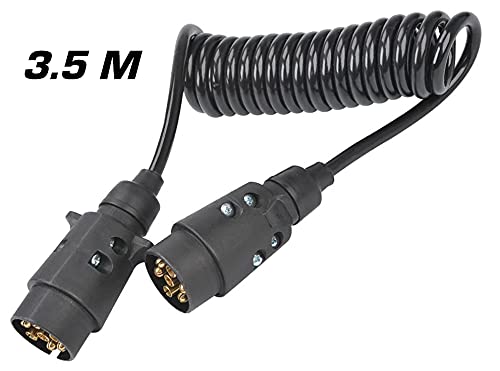 Rallonge Remorque 7 Broches 3m Spirale | Prise Mâle-Mâle Pour Caravane Camion Voiture