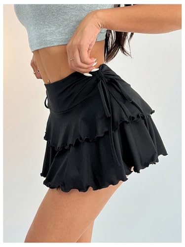 GORGLITTER Women's Flowy Mini Skirts High Waist Ruffle Tiered Skirt A Line Skater Short Skirts2