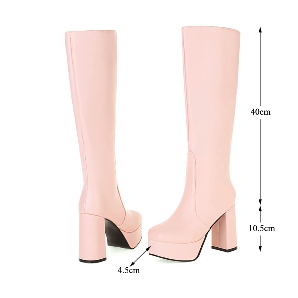 Mujer Plataforma Botas hasta La Rodilla con Tacón Grueso Botas De Montar Largas con Cremallera