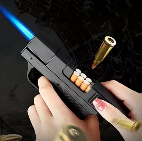 2-in-1 Cigarette Case with Lighter, Gun Shape Pistol Cigarette Holder Box,  Windproof Refillable Pocket Lighter with Cigarette Storage, Metal Smoking  Accessory for Men & Gift : Amazon.in: Bags, Wallets and Luggage