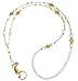 SUPER SLIM Style Fashion Women's Beaded Lanyard 34", Breakaway and Non breakaway available, For Keys, Badge Holder (GOLD Super Slim White - NON Breakaway(Stronger)