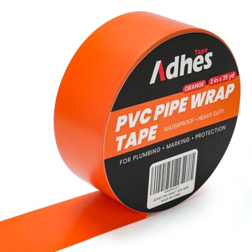 Image of ADHES PVC Pipe Wrap Tape, 2 Inch X 35 Yds, Corrosion Protection Pipe Tape, Weatherproof PVC Tape for Drain Pipe, Metal & Electrical Piping, Underground Pipe, Orange