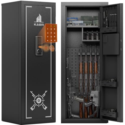 KAER Biometric Gun Safes for Rifles and Pistols Can Storage 15-16 Firearms with Adjustable Pistol Cabinets &Stocks Gun Safe with Fingerprint Lock Silent Alarm Mode