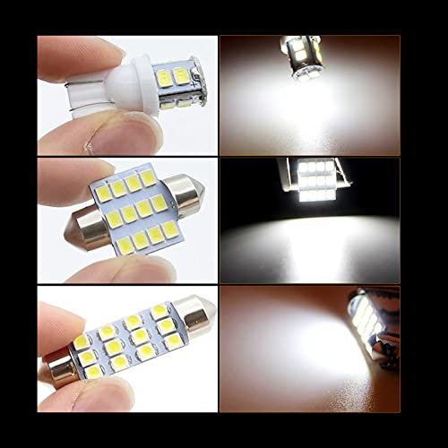 yonwait 20 PCS LED Car Bulb Kit Set, White 6000K License Plate Light, T10 31 mm 42 mm LED Festoon Bulb, Suitable for Car Interior Lights, Indoor Map Dome Lights, Trunk LED Lights Replacement (White)