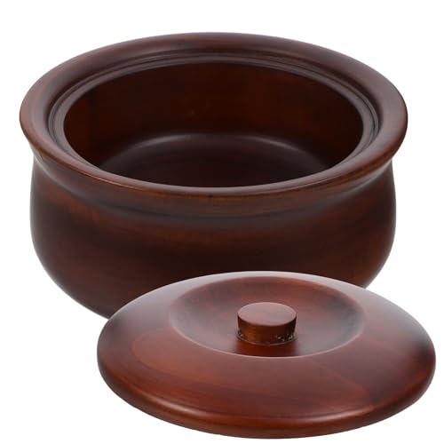 Mikikit Cuenco de Madera Maciza con Tapa Bol Multifuncional de 17-18X75 CM Adecuado para Arroz Sopa y Ensalada Recipiente Natural para Cocina Japonesa y Aperitivos