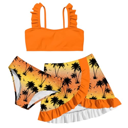 Image of ALISISTER Girls Swimsuit 3 Piece Bathing Suits Summer Bikini Tankini Sets with Cover Up Skirt for 4-12 Years