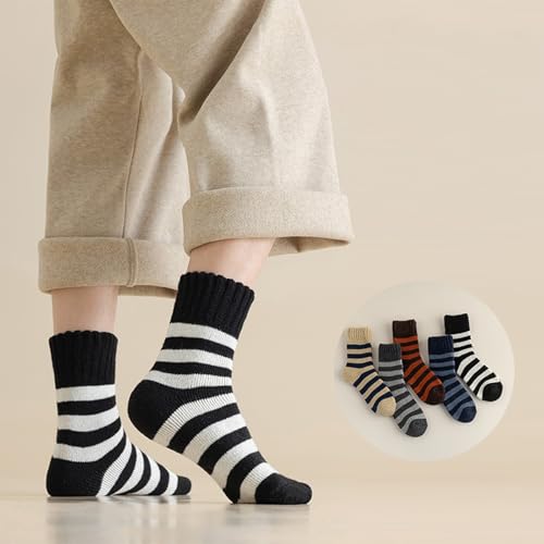 CHUNFO Womens Striped Warm Socks Wool Sock Casual,Cotton,Boot,Loafers,Flats,Size5.5-113