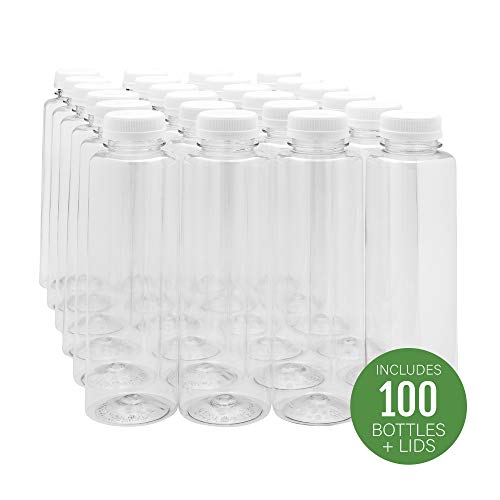 16-Oz Cylindrical Plastic Juice Bottles - Cold Pressed Clear Food Grade Pet Bottles With Tamper Evident Safety Cap: Perfect For Cafes And Catering Events - Disposable And Eco-Friendly - 100-Ct #TOP3