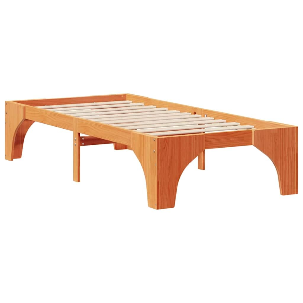 Marco de Cama en el Suelo de Madera Maciza de Pino Marrón Estructura de Perfil Bajo para Dormitorio Moderno Minimalista y Funcional con Ensamblaje Sencillo y Diseño Eficiente