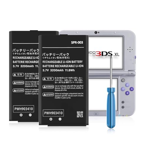 HUAENG 2 Pack SPR-003 Battery, (???5 ??? ???????) Ultra High Capacity 3200mAh Li-ion Replacement Battery for Nintendo 3DS XL 3DS LL SPR-003 and New 3DS XL RED-001 Console