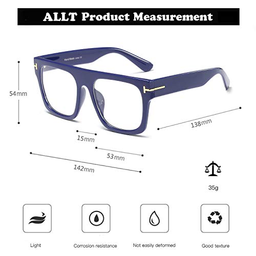 Allt Unisex Large Square Optical Eyewear Non-prescription Eyeglasses Flat Top Clear Lens Glasses Frames (Blue(Bluelight Blocker Lens) 3)