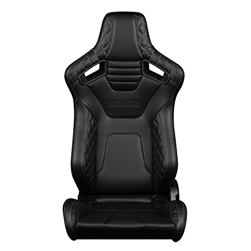 Braum ® - Pair Of Black Diamond Leatherette Elite-X Racing Seats With Grey Stitches (Brr1X-Bdgs) #TOP2