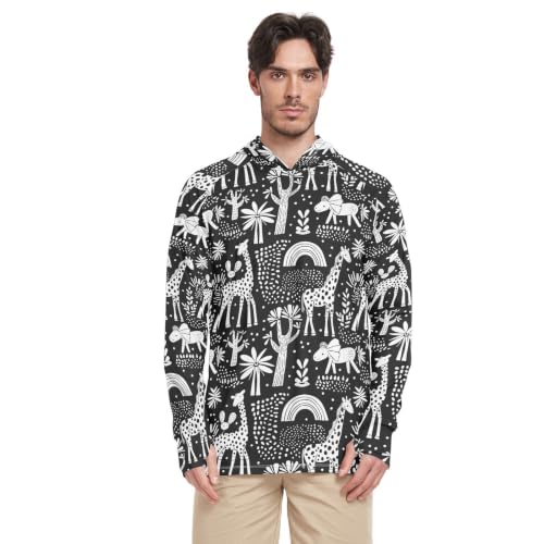 Sweat-shirt de soleil homme UPF 50+ à manches longues noir imprimé girafe
