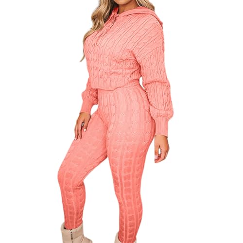 Conjunto genérico para mujer, 2 piezas, tejido elástico, antiabultado, suéter y pantalones de color liso, traje casual elegante y elegante, traje de invierno cálido y cómodo chándal para mujer, rosa