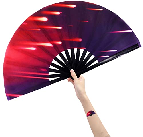 Amajiji Large Folding Hand Rave Fan Popping Fan for Line Dancing Clacking Fans for Dance,Party,Decoration,Festival (Meteor Shower)