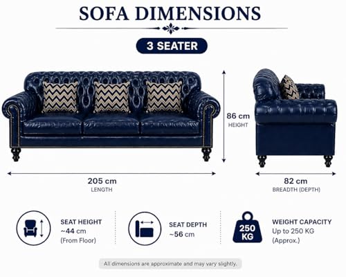 Image of Luxury Sofa Set Luxury Chesterfield Sofa in for Home Living Room & Office (Highback 3 Seater Blue)