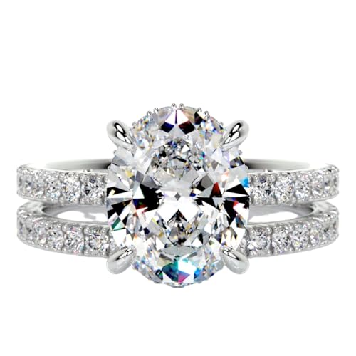 3-7 CT Moissanite Engagement Ring For Women 10K 14K 18K Solid Rose Gold & 925 Sterling Silver Hidden Halo Moissanite Bridal Rings Set Engagement Wedding Anniversary