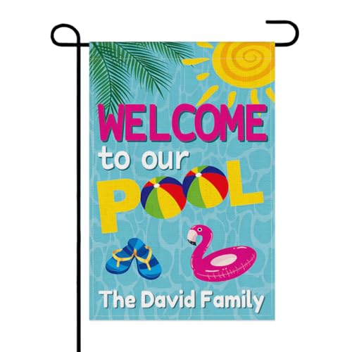 CUSDECOR Personalized Welcome to Our Pool Garden Flag 12x18