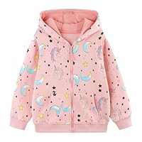 Hoseay Girls Zip Up Hoodies Long Sleeve Cotton Sweatshirt with Pockets Cute Horse Hooded Jumper Kids Loose-Fit Jacket Tops Autumn Winter School Outerwear for Chidlren 3-4 Years, Pink