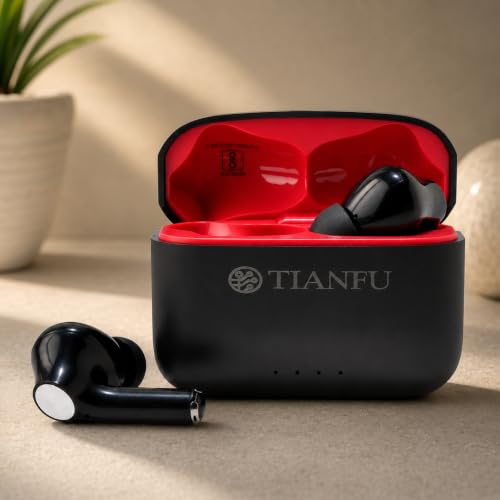 Image of TWS True Wireless in Ear Earbuds with 20H Playtime | Type-C Charging | HD Stereo Sound, Built-in Mic, Touch Control | Earphones for Calling, Music, Gaming | Made in India Bt V5.3 (Black-Red)