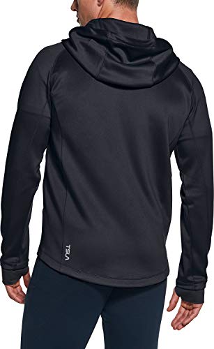 Tsla Men's Full Zip Up Hoodie Jacket, Long Sleeve Performance Training Hoodie, Lightweight Workout Running Track Jackets, Chest Pocket Fullzip Black, Large #TOP1